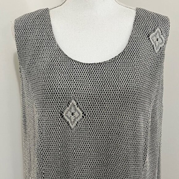 Onyx Nite Vintage Wendye Chaitin Silver Metallic Mesh Fringe Midi Dress & Duster - Picture 4 of 11